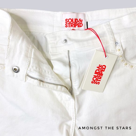 Solid & Striped Daisy Trim High Waisted White Denim Shorts - Picture 9 of 11